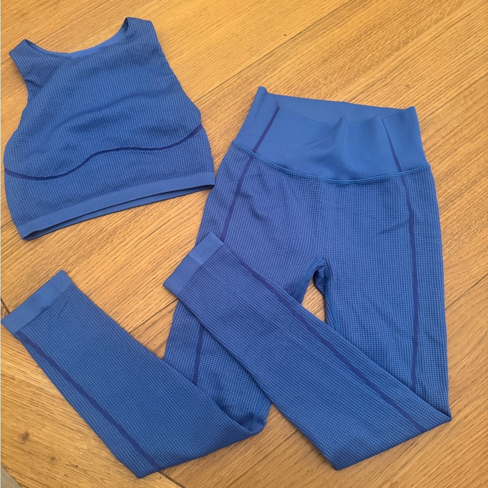 High-Waist Blue Textured Leggings (Set)